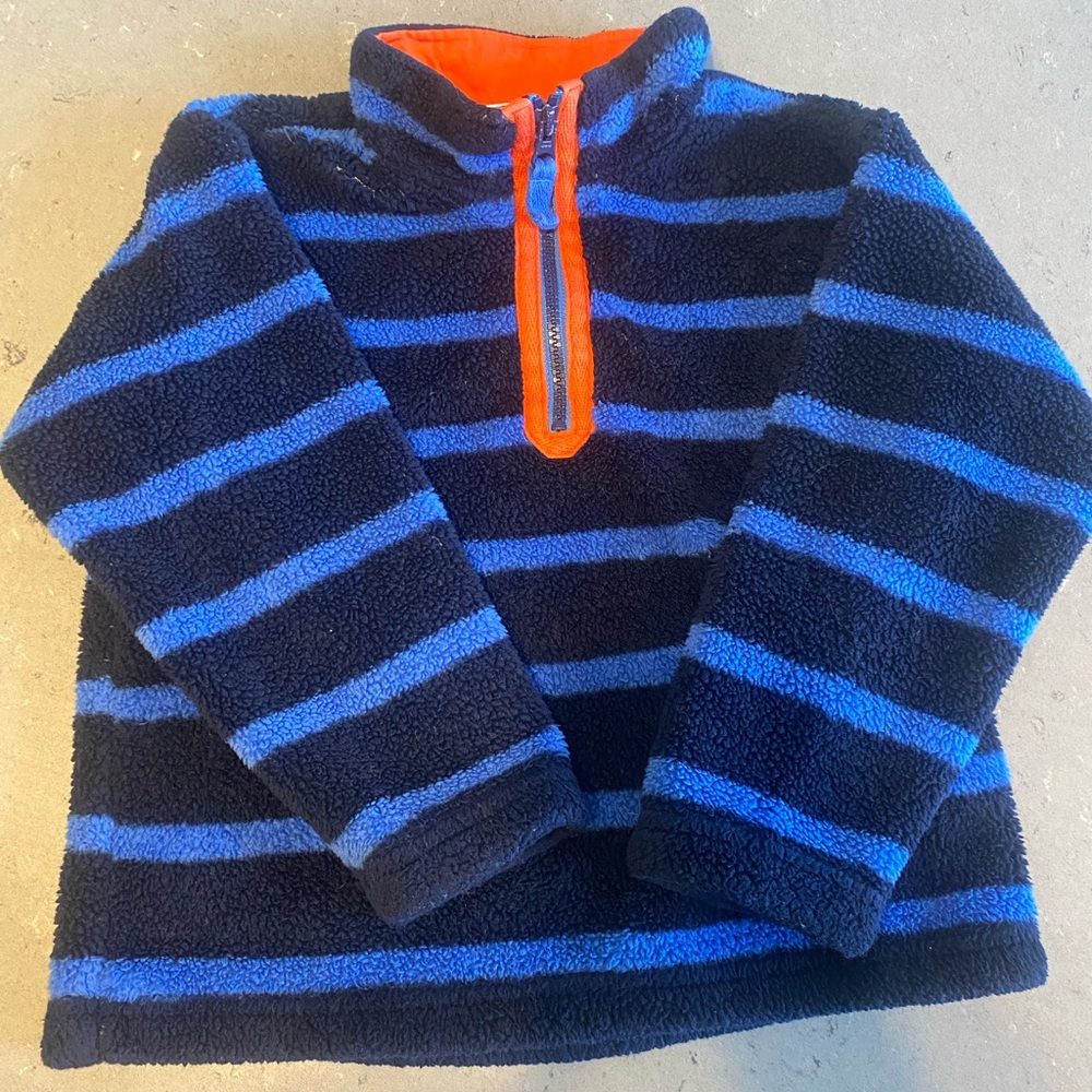 Kids Blue and Orange Striped Fleece Pullover